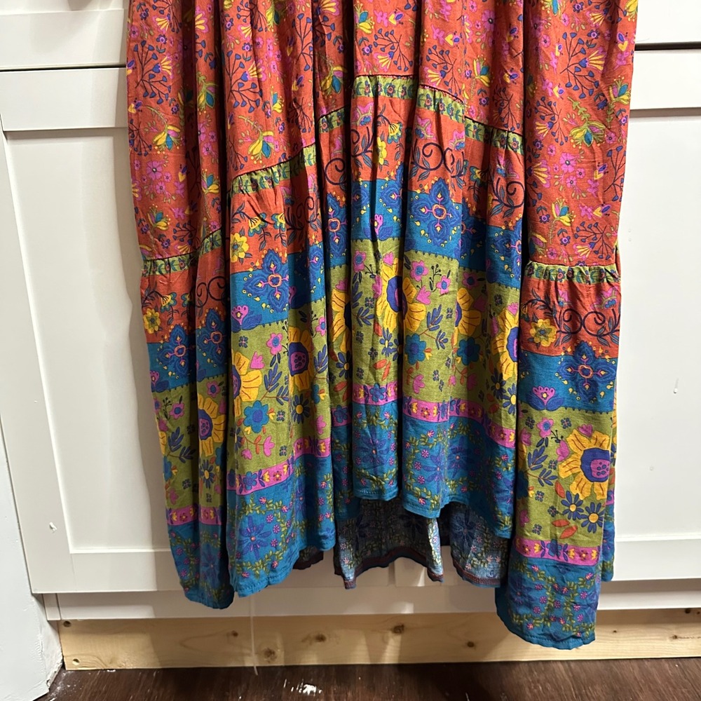 Natural Life Peasant Maxi Dress Womens L Floral Boho Tiered Long Sleeve Cottage - Picture 8 of 13